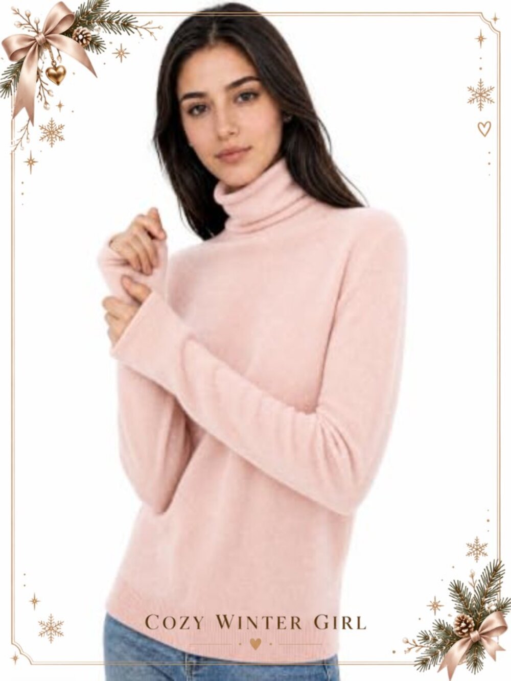 100% Cashmere Turtleneck Sweater 3D Seamless Knit Pullover